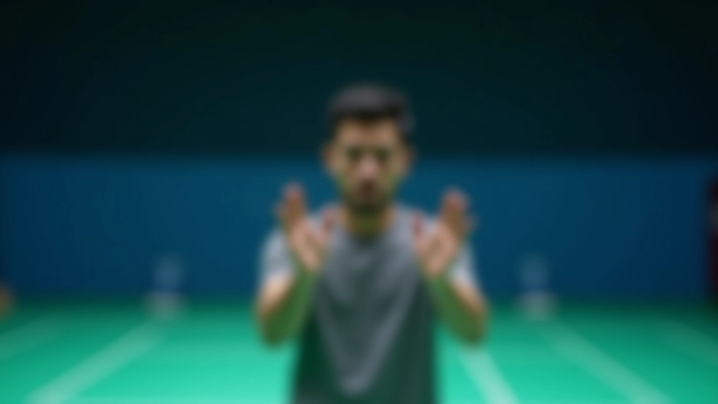 لاعب بادمنتون يظهر إشارات يد مختلفة أثناء اللعب، من الأمام والخلف، حركات واضحة ومحددة